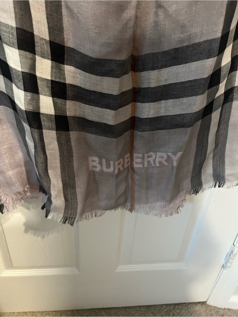 Authentic Burberry Light Pink and Black Check Draped Scarf